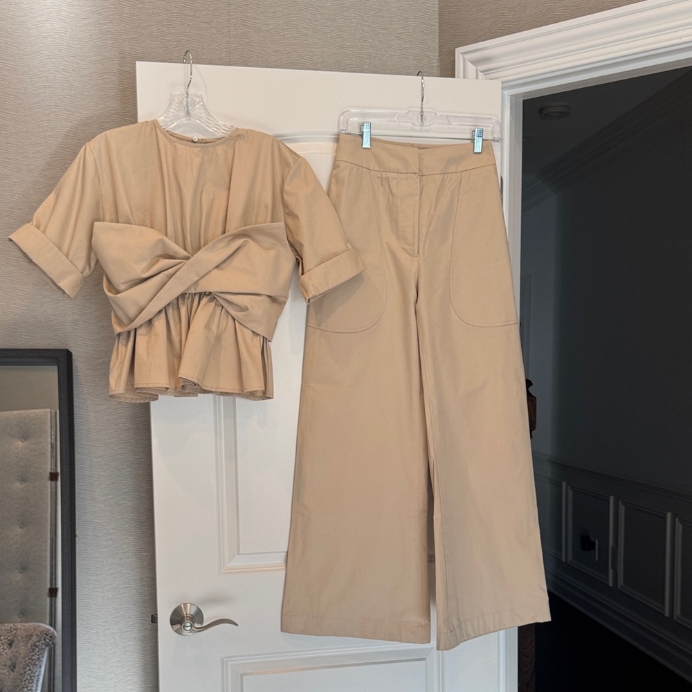 Elegant Beige Women's Wide Leg Jumpsuit Set